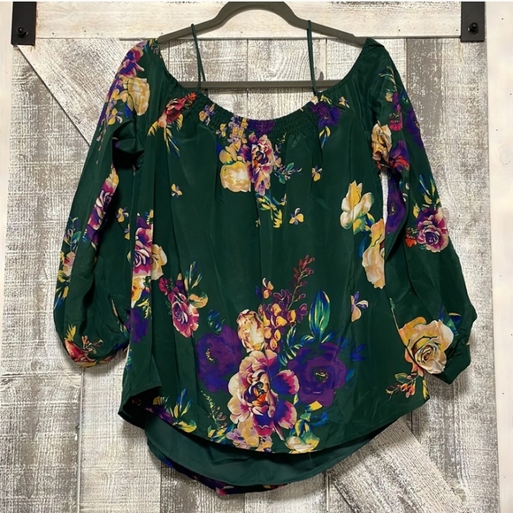 NWOT Maeve by Anthropologie Green Floral Silk Blouse M - Picture 4 of 6